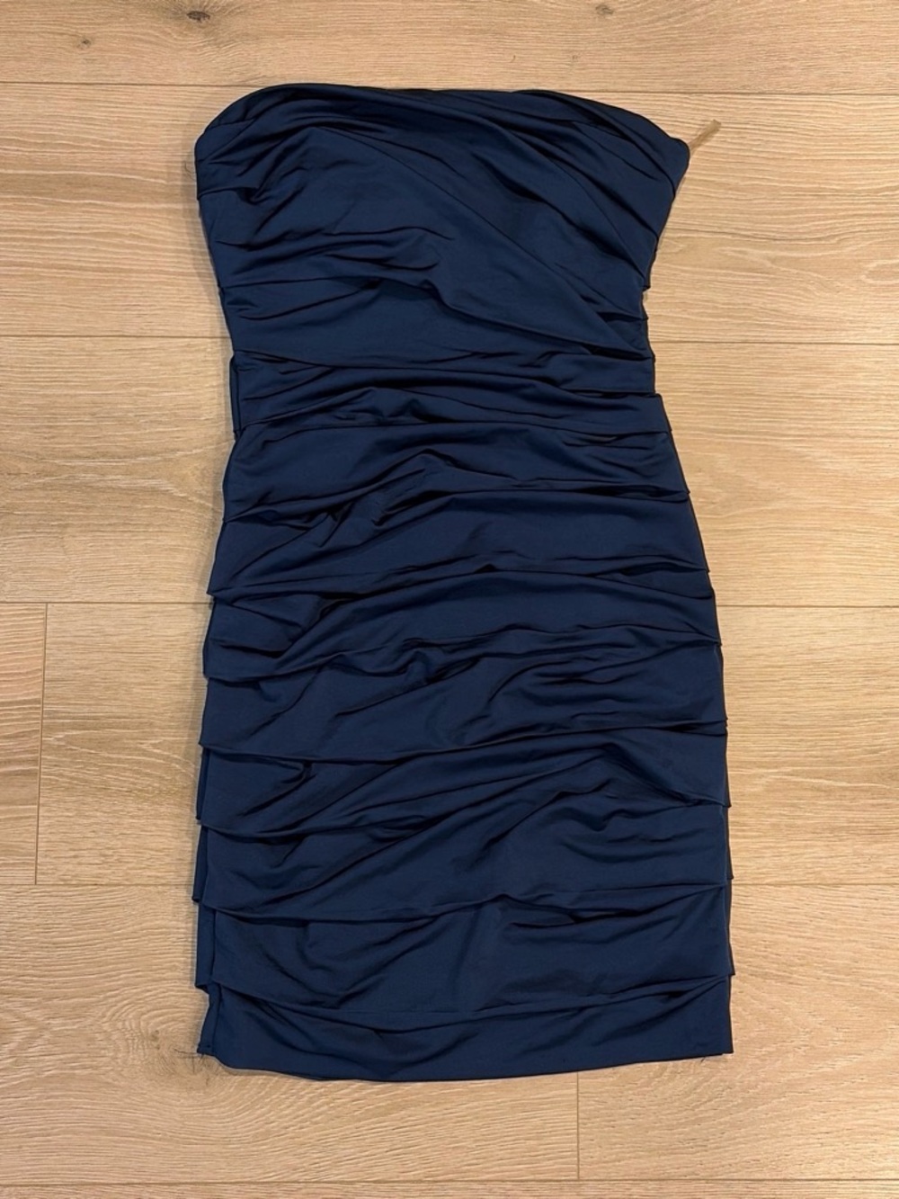 Speechless Strapless Navy Ruched Sheath Dress
